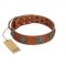 "Blue Sands" FDT Artisan Tan Leather dog Collar with Silver-like Studs and Round Conchos with Stones