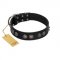 "Silver Medallions" Mod FDT Artisan Black Leather dog Collar with Round Plates
