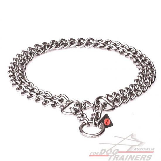 Brushed Stainless Steel Collar with 1/9 inch (3 mm) link diameter - "Double Chain"