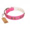 "Pawty Time" FDT Artisan Pink Leather dog Collar with Decorative Skulls and Brooches