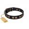 "Golden Artifact" FDT Artisan Black Leather dog Collar with Old-bronze Covered Medallions