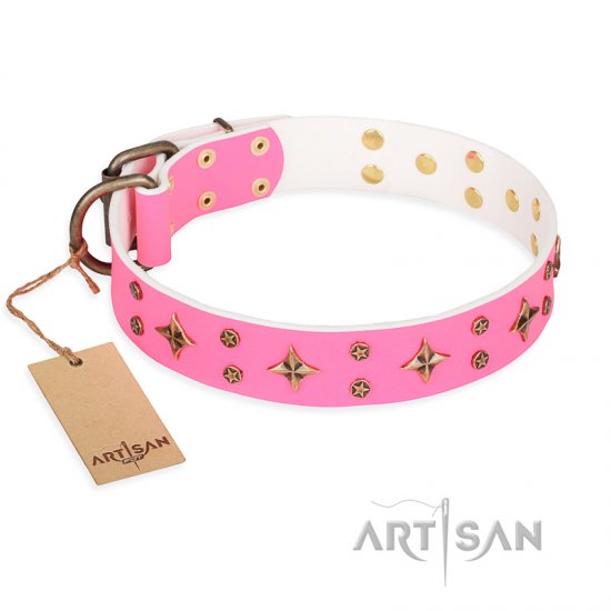 "Chi-Chi Pink Rose" FDT Artisan Leather dog Collar with Decorations