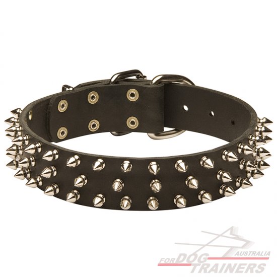 3 Rows Spiked Leather Dog Collar