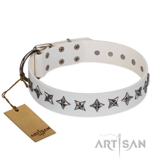 "Midnight Stars" FDT Artisan Fashionable Leather dog Collar with Old Silver-like Plated Decorations