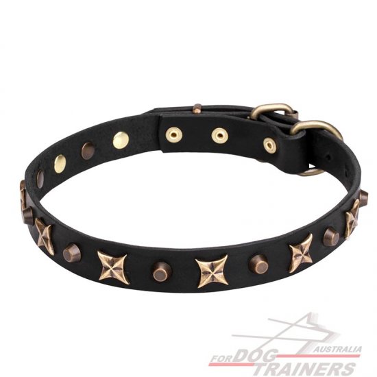 Leather Collar with Stars and Pyramids - 1 inch (25 mm) Wide
