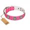 "Silver Star" Fantastic FDT Artisan Pink Leather dog Collar with Engraved Studs