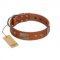 "Great Obelisk" Handcrafted FDT Artisan Tan Leather dog Collar with Large Plates and Pyramids