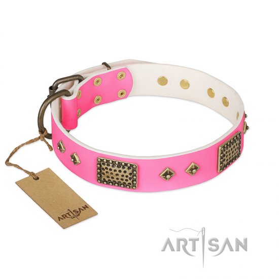 "Frenzy Candy" FDT Artisan Decorated Pink Leather dog Collar