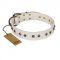 "Snow Cloud" FDT Artisan White Leather dog Collar with Square and Rhomb Studs