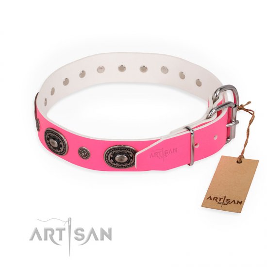 "Flavor of Strawberry" FDT Artisan Flashy Pink Leather dog Collar