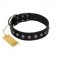 "Silver Flower" Exclusive FDT Artisan Black Leather dog Collar with Silver-Like Studs
