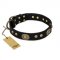 "High Fashion" FDT Artisan Studded with Plates Black Leather dog Collar