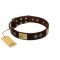 "Bow-Wow Effect" FDT Artisan Brown Leather dog Collar with Plates and Ornate Studs