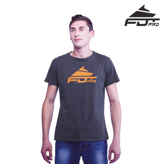 "Pro Fit" High Quality Cotton T-shirt Dark Grey Color with Orange Logo