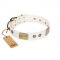 "Pure Elegance " FDT Artisan White Decorated Leather dog Collar - 1 1/2 inch (40 mm) wide