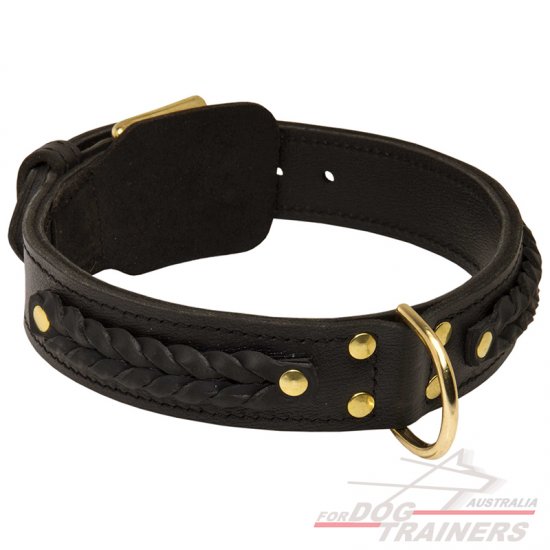 Braided Wide 2 Ply Leather Dog Collar