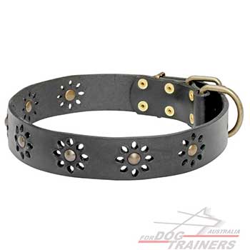 Leather Dog Collar with Flower Design