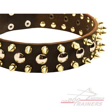 3 Rows Leather Collar for handling active dogs