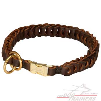 Brown Springy Braided Choke Dog Collar of Leather