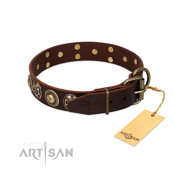 Durable adornments on handy use dog collar