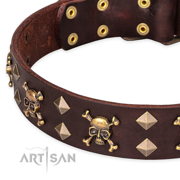 Comfortable wearing embellished dog collar of fine quality genuine leather
