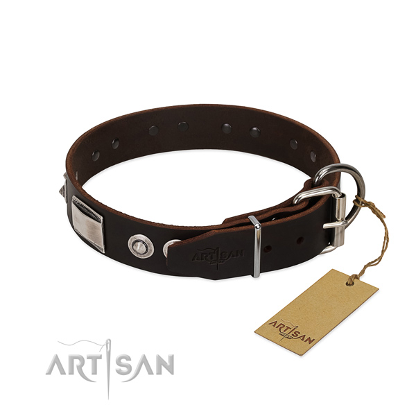 Exquisite full grain genuine leather collar with adornments for your dog