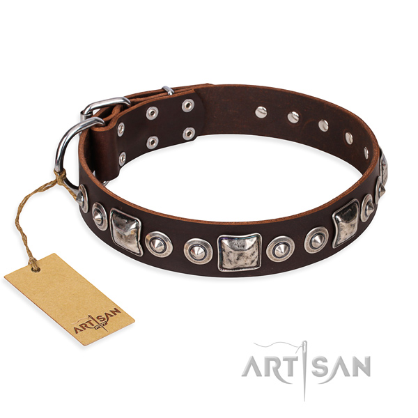 Leather dog collar made of soft material with corrosion proof buckle