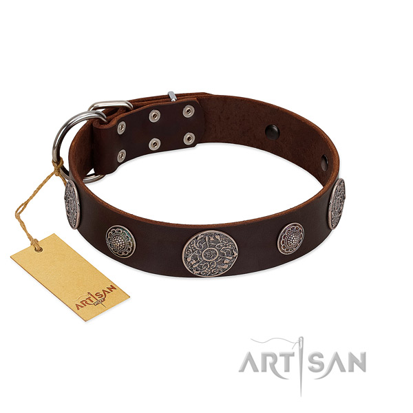 Convenient genuine leather collar for your beautiful doggie