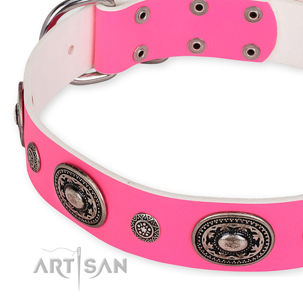 Genuine leather dog collar with stylish design rust-proof adornments