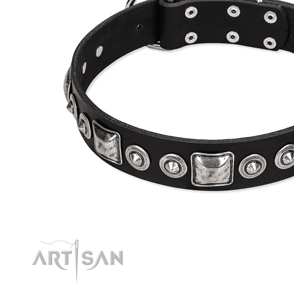 Natural genuine leather dog collar made of quality material with studs