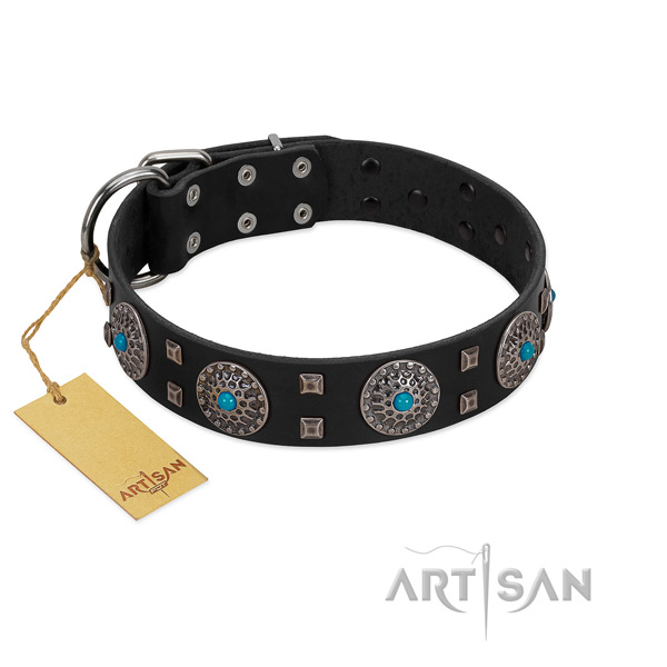 Daily use genuine leather dog collar with unique decorations