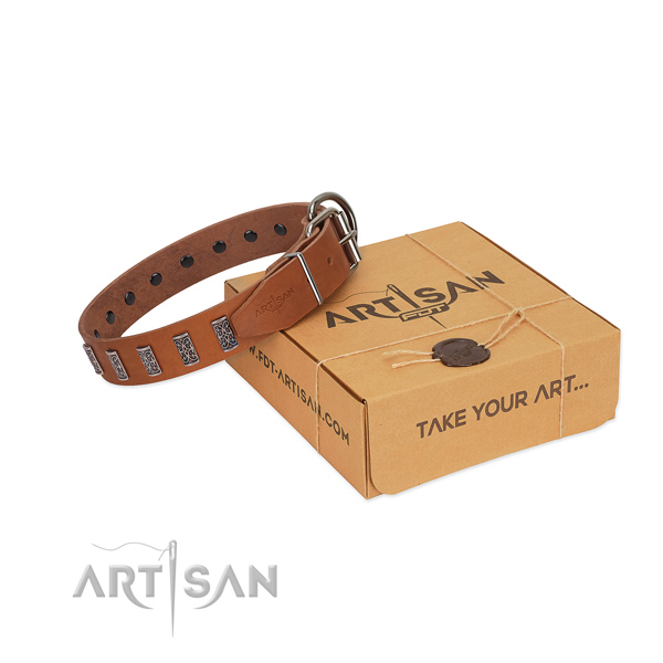 Corrosion proof buckle on full grain genuine leather collar for basic training your pet