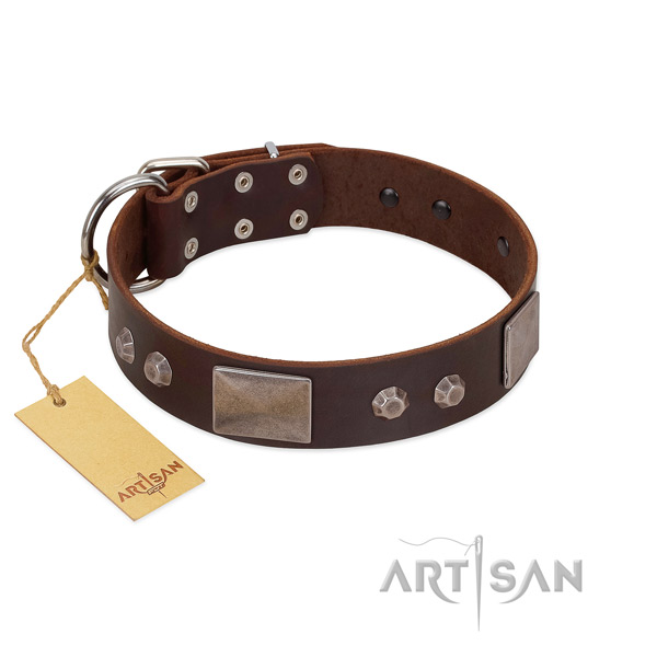 Easy adjustable genuine leather dog collar with durable buckle
