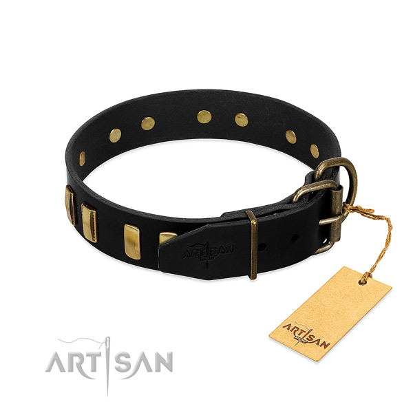 Soft to touch full grain leather dog collar with corrosion proof buckle