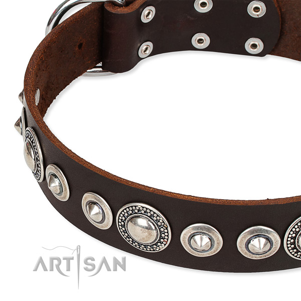 Easy wearing studded dog collar of top notch full grain genuine leather