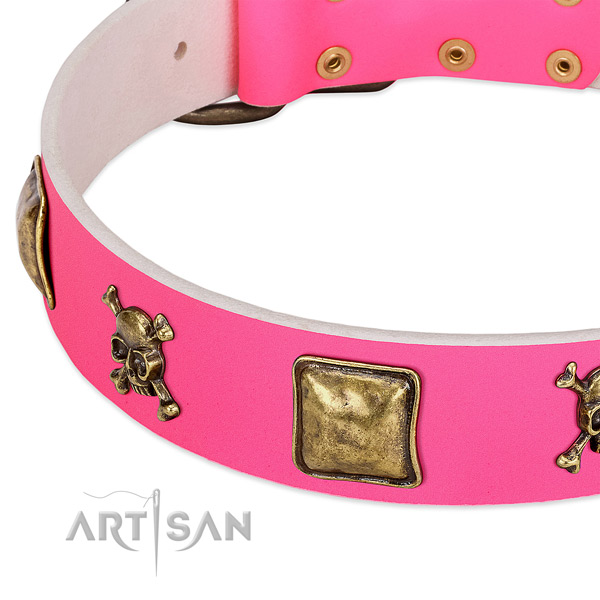 Top rate full grain natural leather dog collar with impressive decorations