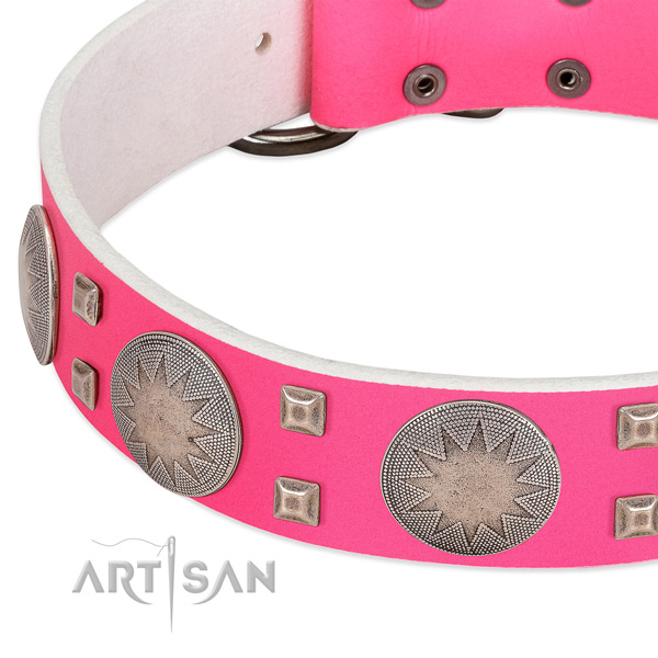 Comfy wearing high quality full grain natural leather dog collar