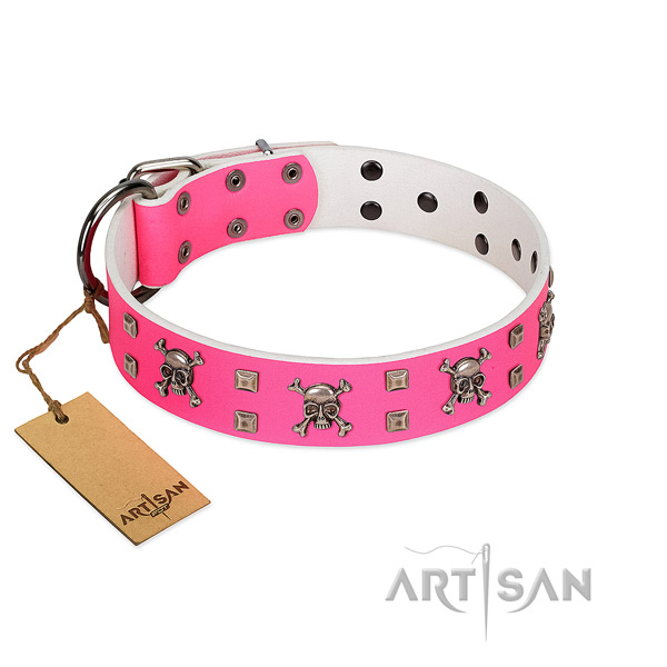 Adjustable full grain natural leather collar for your lovely four-legged friend