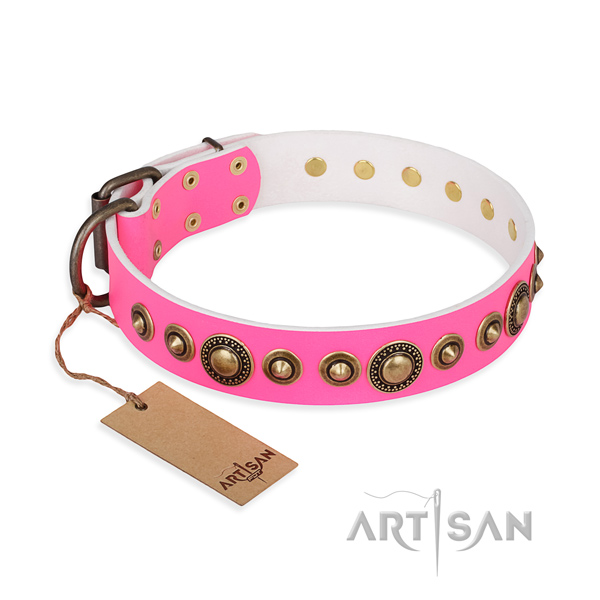 High quality full grain natural leather collar crafted for your dog