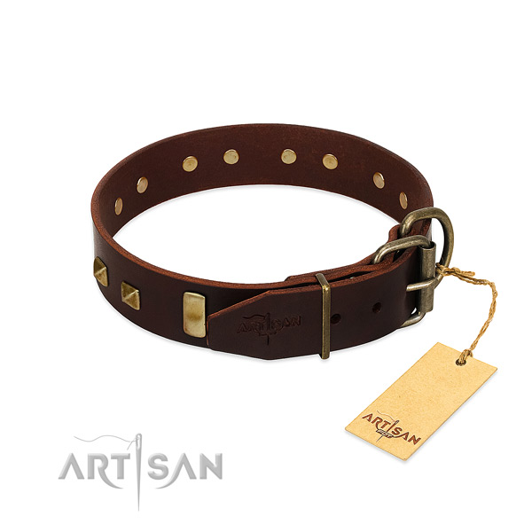 Top notch full grain genuine leather dog collar with corrosion proof buckle
