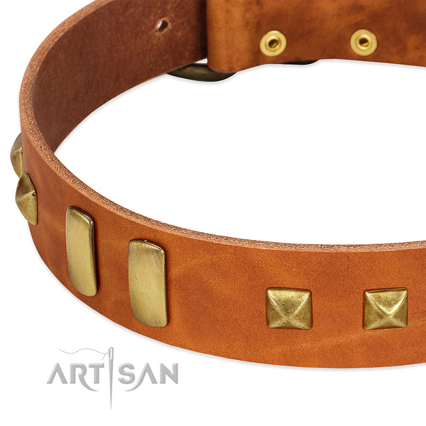 Soft to touch genuine leather dog collar with decorations for handy use