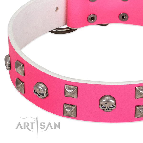 Full grain natural leather collar with amazing adornments for your canine