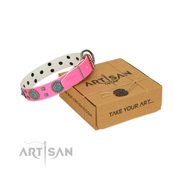 Flexible natural leather dog collar with studs for your handsome pet