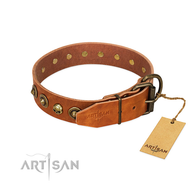Genuine leather collar with remarkable decorations for your dog