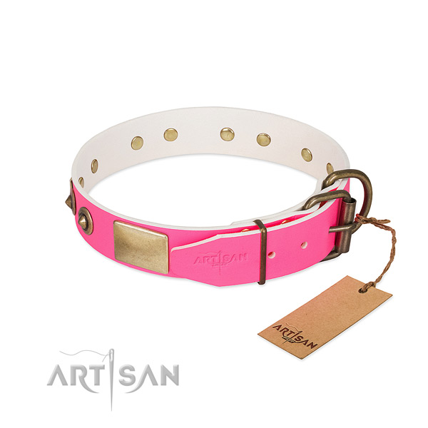 Durable buckle on genuine leather dog collar for your dog