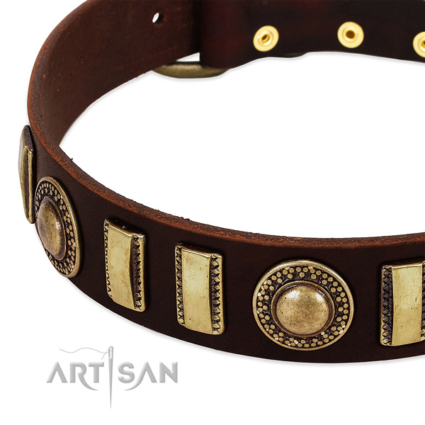 Soft genuine leather dog collar with strong fittings