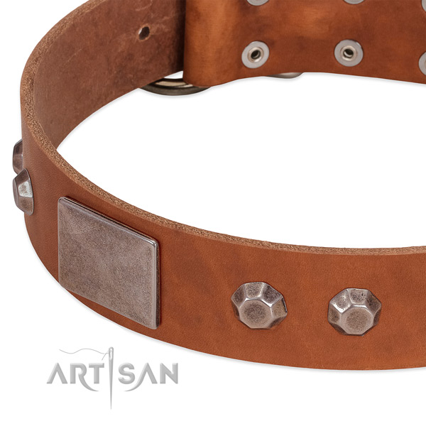 Handy use quality genuine leather dog collar