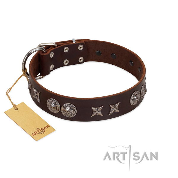 Flexible genuine leather dog collar for your stylish pet