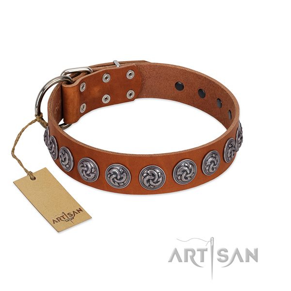 Soft full grain genuine leather dog collar for your impressive four-legged friend