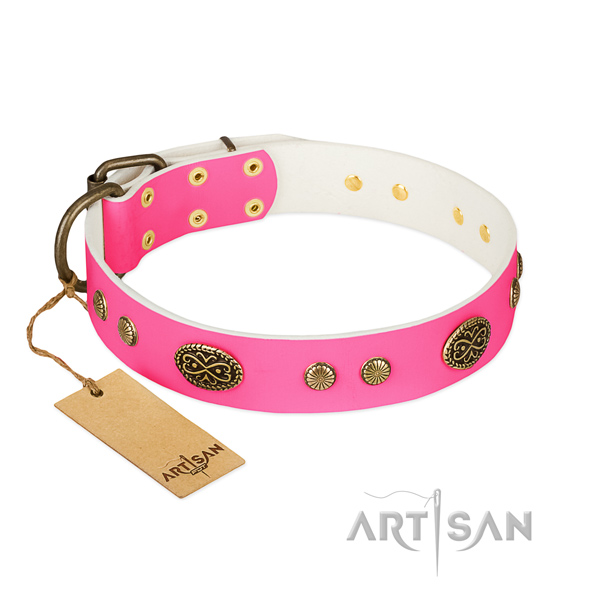 Rust-proof buckle on leather dog collar for your doggie